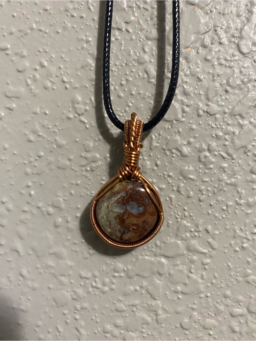 Handcrafted Copper Wire Jasper Pendant Necklace in Brown